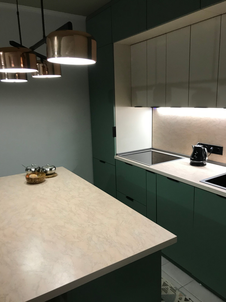 Прямая кухня с островом (ЖК Mещерский лес)