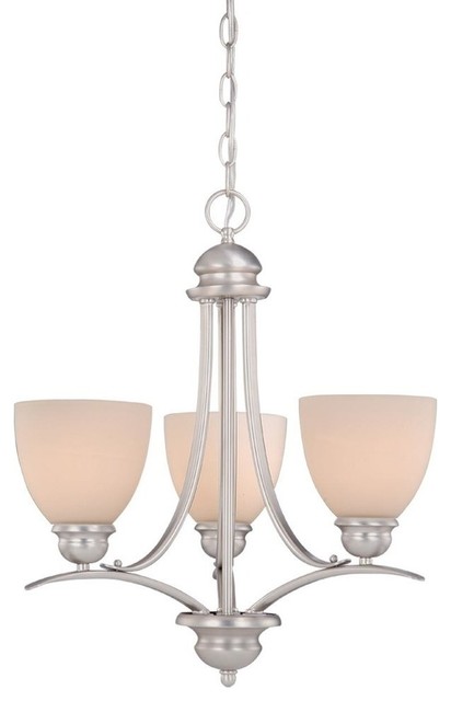 Vaxcel Avalon Brushed Nickel & Frosted Opal Glass Three-Light 20'' Wide Chandeli