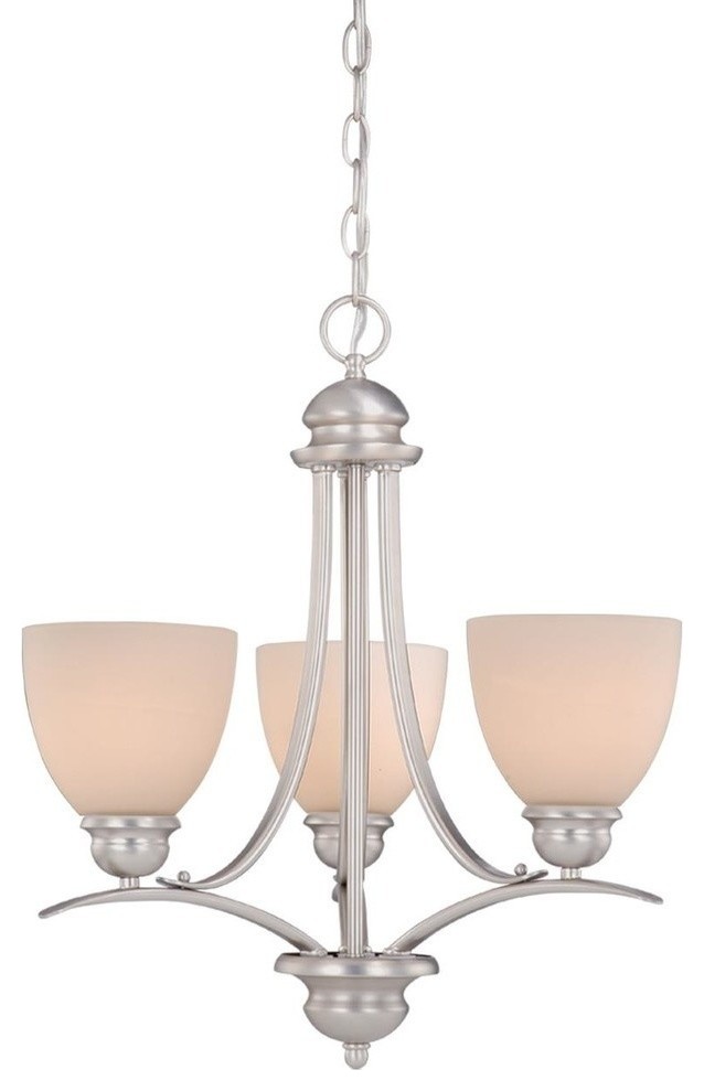 Vaxcel Avalon Brushed Nickel & Frosted Opal Glass Three-Light 20'' Wide Chandeli
