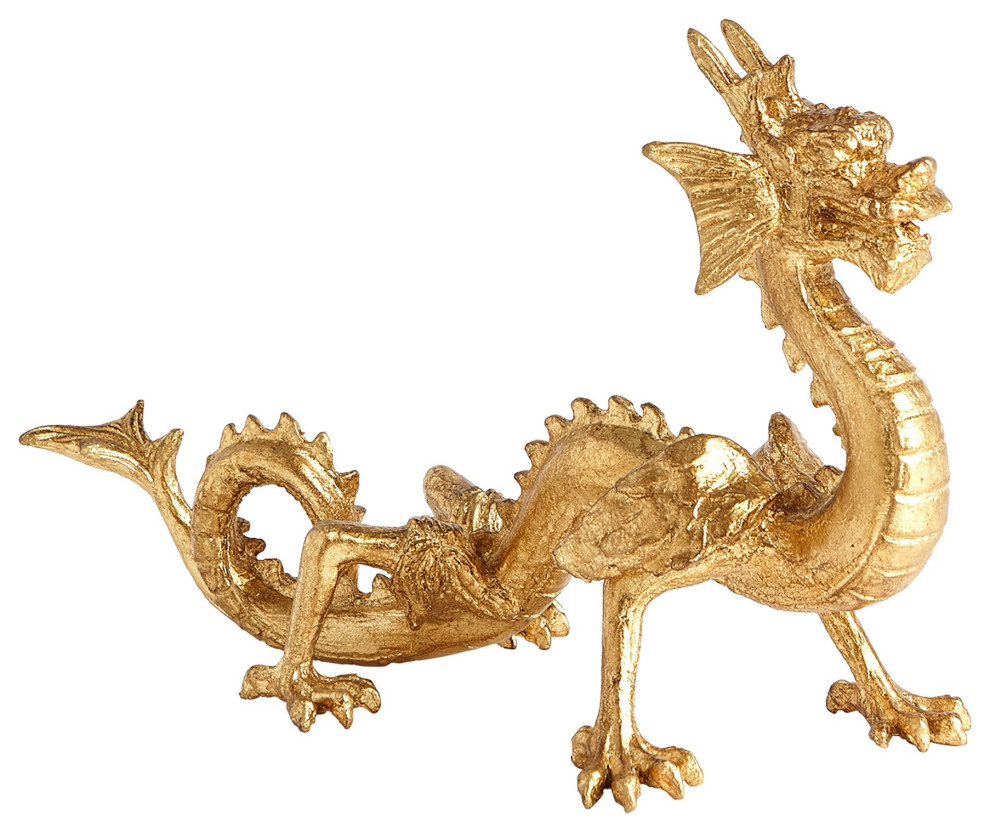 Gorgeous Ornate Gold Dragon Sculpture Standing Statue Winged Large Mythical