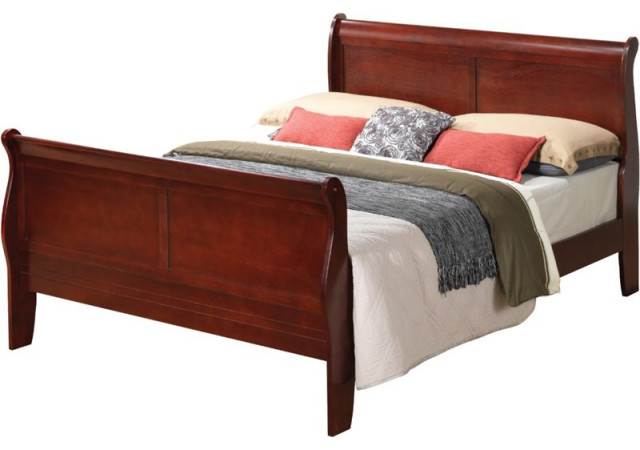 Glory Furniture Louis Phillipe King Sleigh Bed in Cherry