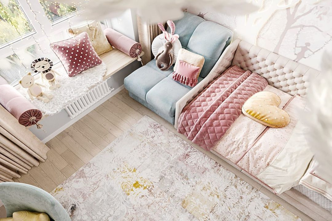 Сверкающая детская с волшебным лесом на обоях Alltowall с единорогами и феями