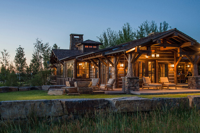 Rocky Mountain  Log Homes  Timber  Frame  in Twilight 