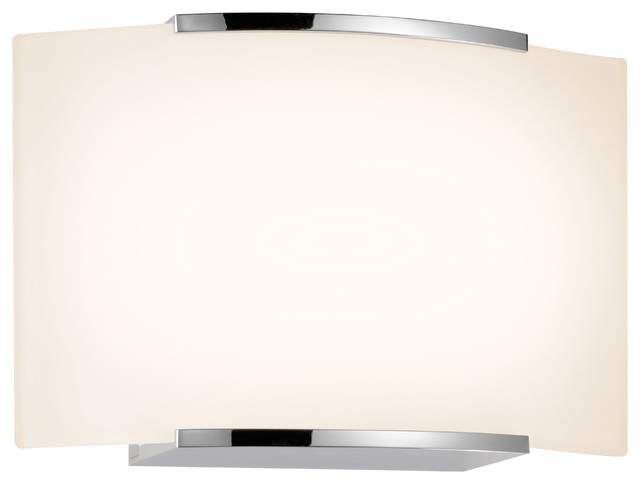 Wave LED 1-Light Wall Sconce With White Etched Glass, Polished Chrome