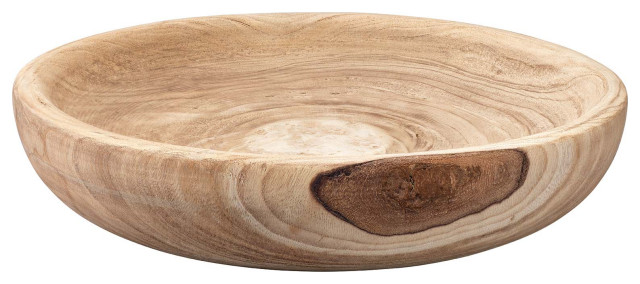 Large 20.5" Raw Wood Carved Bowl Natural Grain Centerpiece Classic Wide