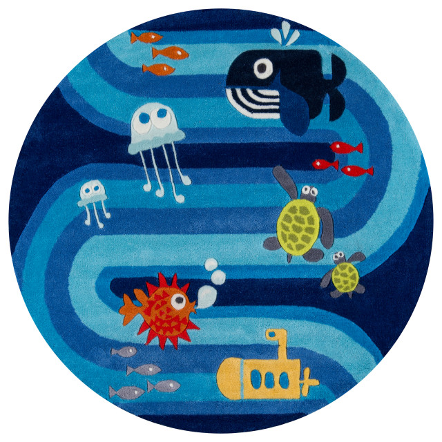 Lil Mo Whimsy Polyester, Hand-Tufted Rug, Blue, 5'x5' Round