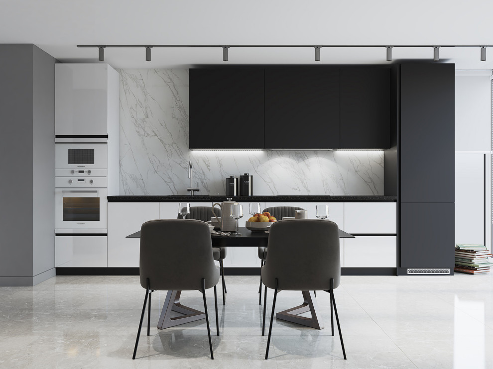 Кухонный гарнитур: белый глянец и черный матовый