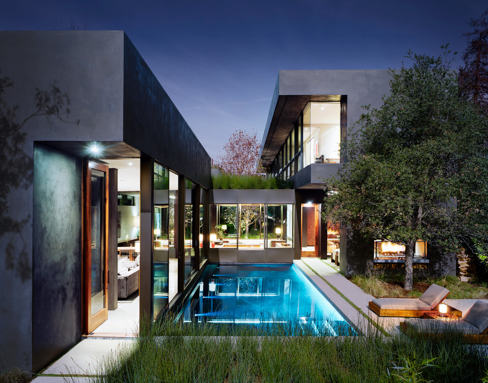 Photo of a modern courtyard rectangular lap pool in Los Angeles.