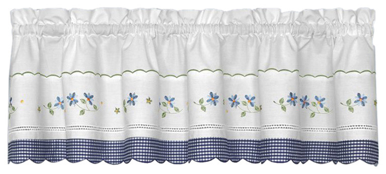 Gingham blue floral Kitchen Curtain - Traditional - Valances - by