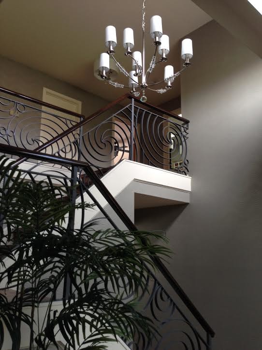 Inspiration for a large transitional u-shaped staircase in Philadelphia with metal railing.