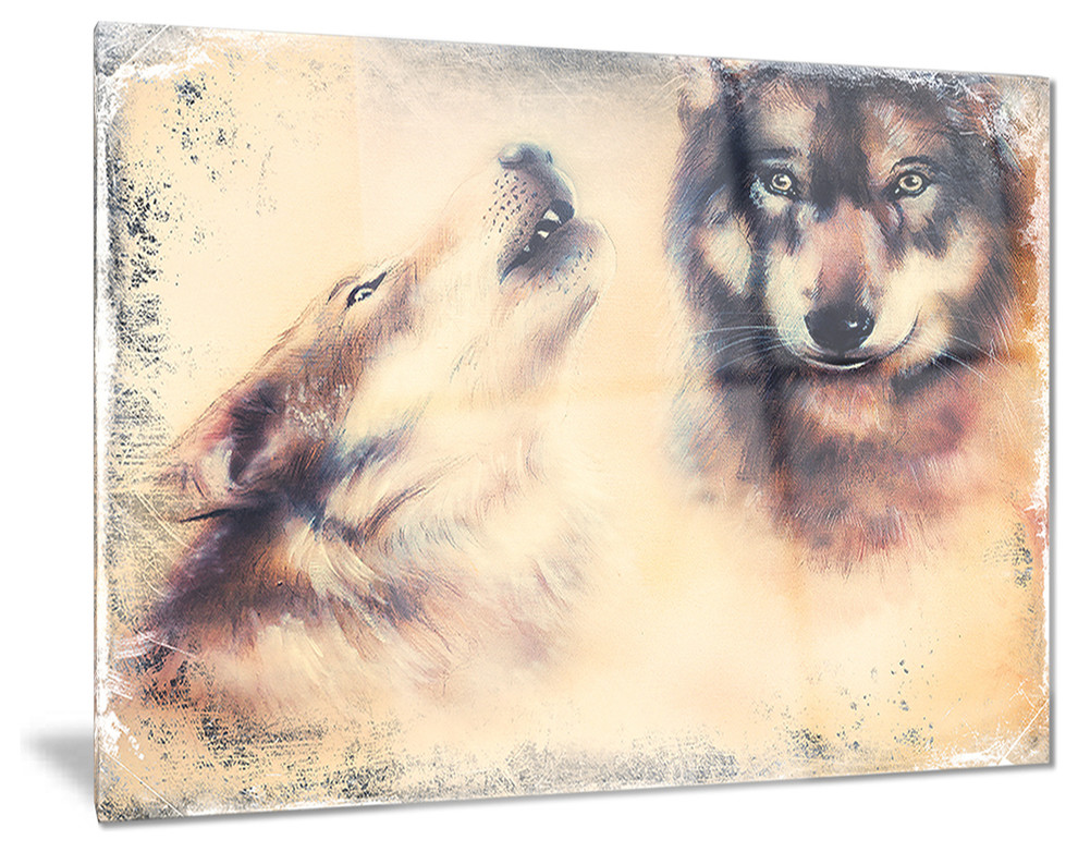 "Howling Wolf" Glossy Metal Wall Art, 28"x12" Rustic Metal Wall Art
