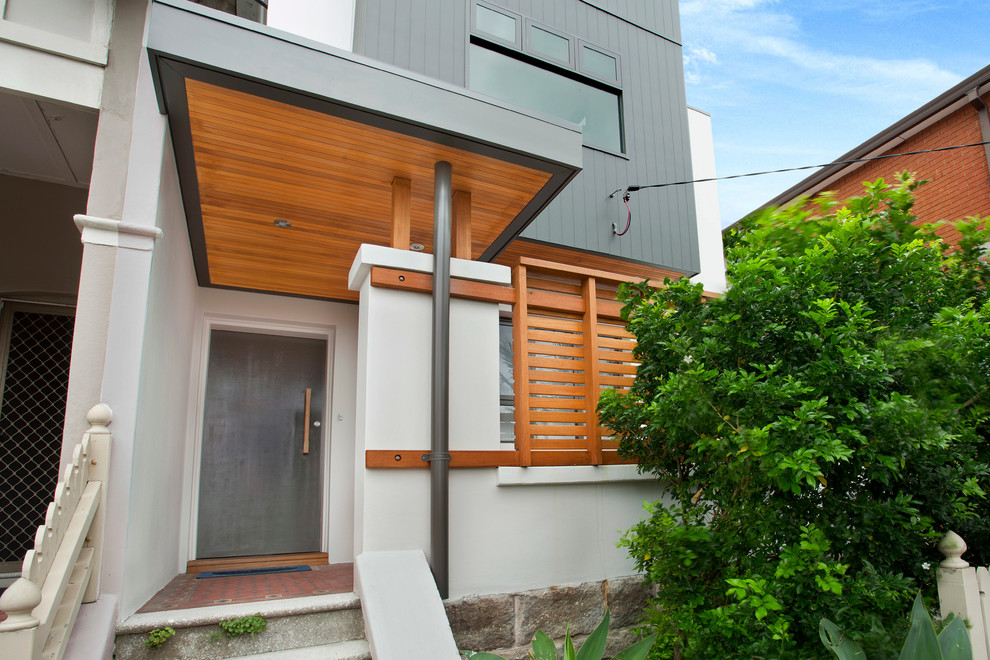 Photo of a contemporary entryway in Other with a metal front door.