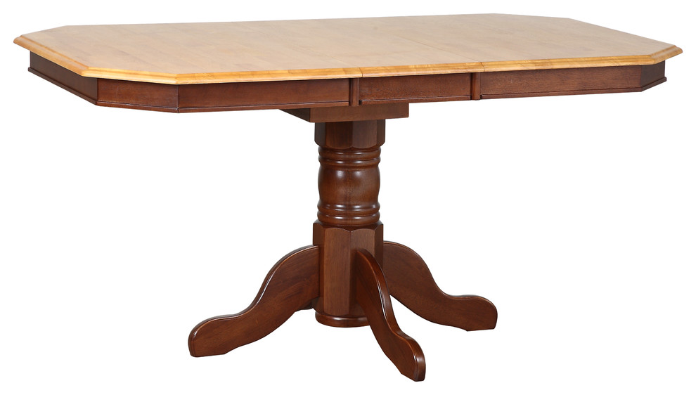 Pedestal Table with Clipped Edge Top | Nutmeg & Light Oak