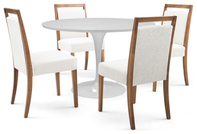 Herval 5 Piece Modern Wood Dining Set, Off White Modern Outdoor Dining Chairs