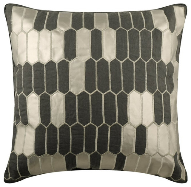 Handmade Applique Grey Linen Cushion Cover, GreyHeist, 22"x22