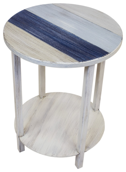 Cottage and Nautical Stripe Round End Table