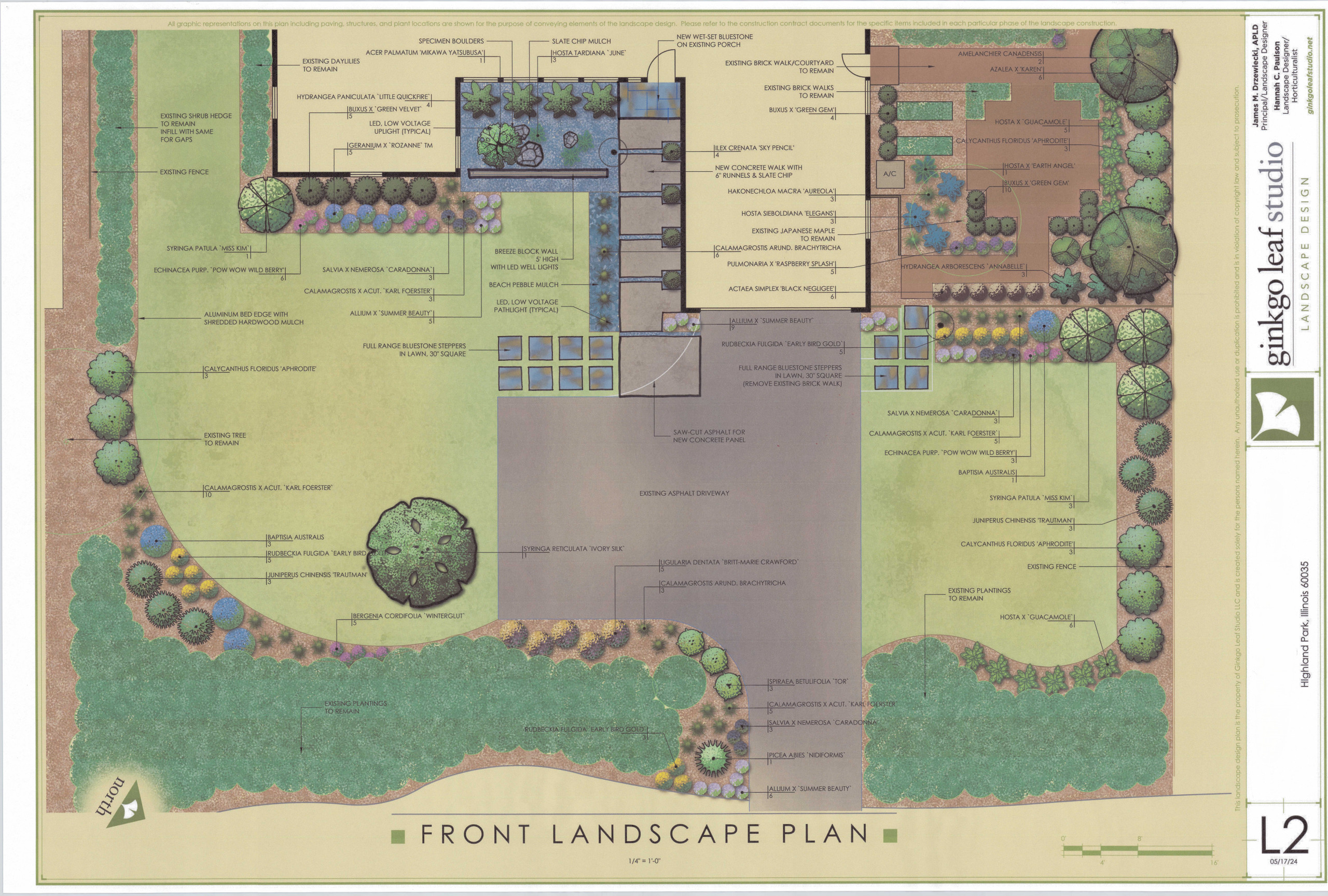 Mid-Century Ranch Front + Backyard Landscape - Highland Park, IL