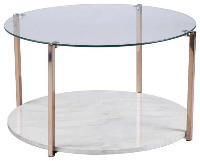 Elegant Round Coffee Table, Faux Marble Shelf With Golden Support ...