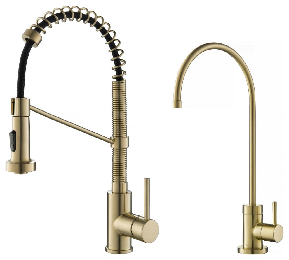 Bolden Commercial Style 2-Function Pull-Down 1-Handle 1-Hole Kitchen Faucet, Spot Free Antique Champagne Bronze W/ Water Filter Dispenser