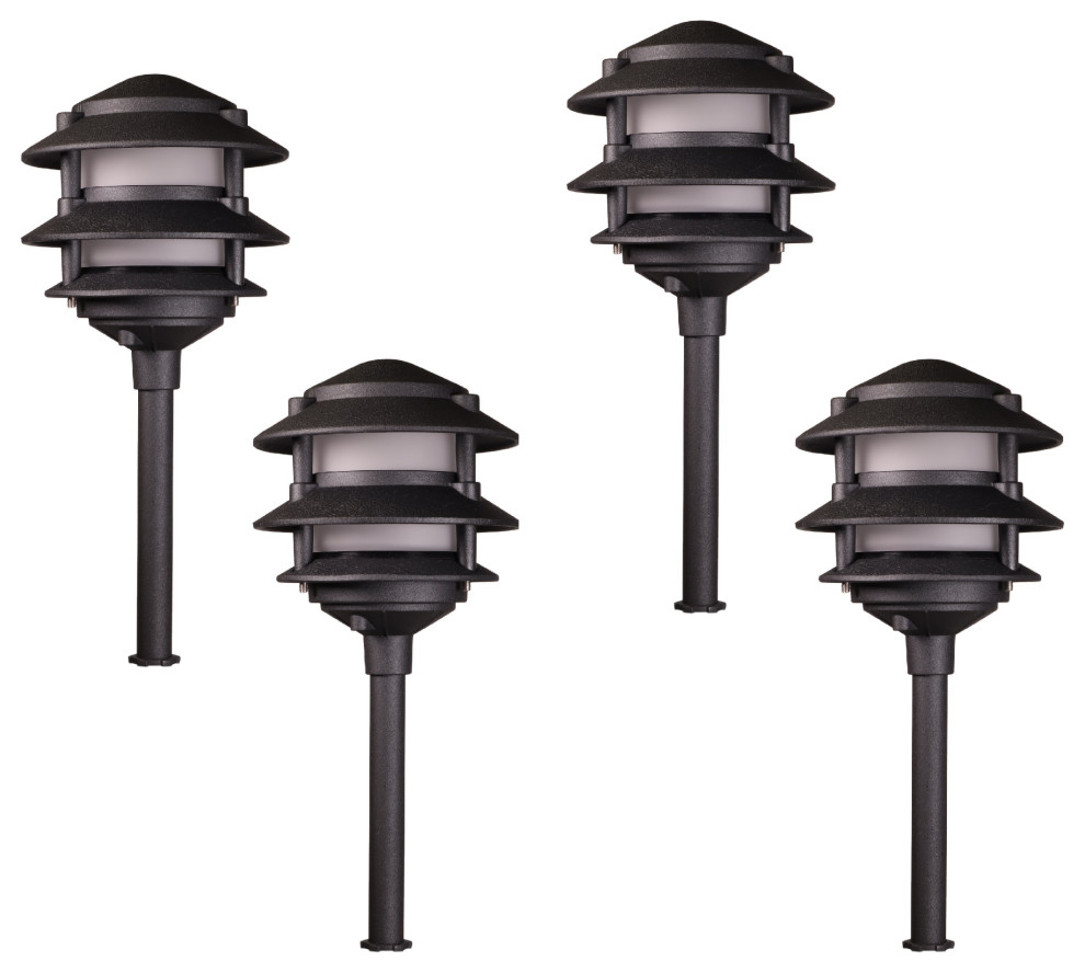 LED Low Voltage Landscape Light 3 Tier Pagoda BPL302 in Rust Set