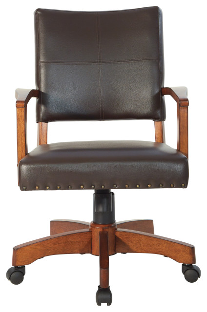 antique wood and leather office chair