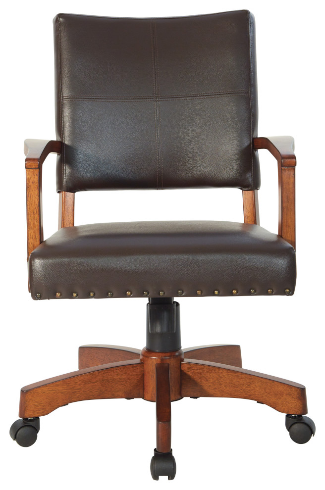 Deluxe Wood Bankers Chair Black Faux, Antique Leather Swivel Chair