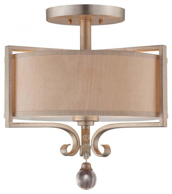 Two Light Silver Sparkle Drum Shade SemiFlush Mount Contemporary