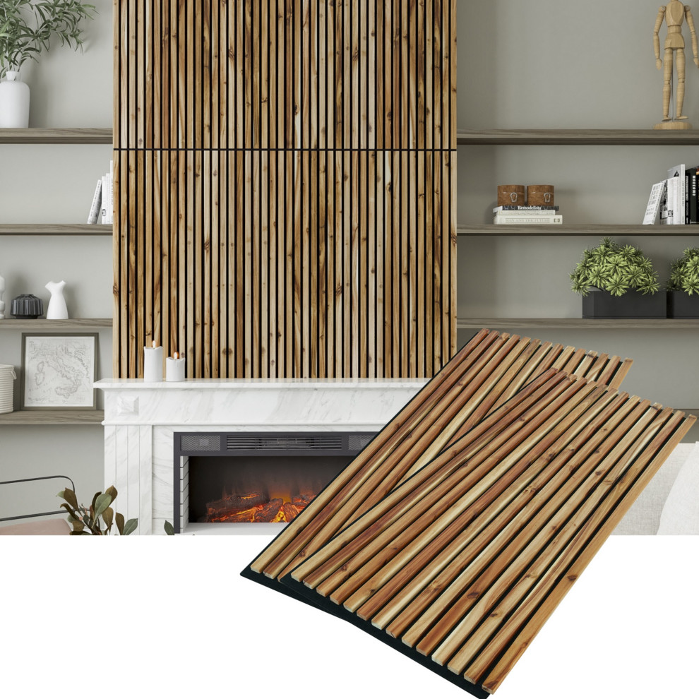 Solid Wood Slat Wall Panels Set of 2 Wood Wall Panels Acacia Contemporary Wall Panels
