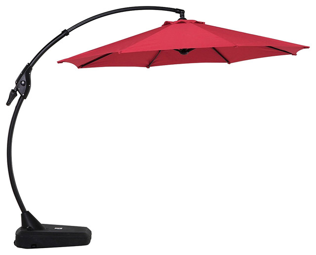 10' Patio Umbrella With Crank Handle and Base Contemporary Outdoor