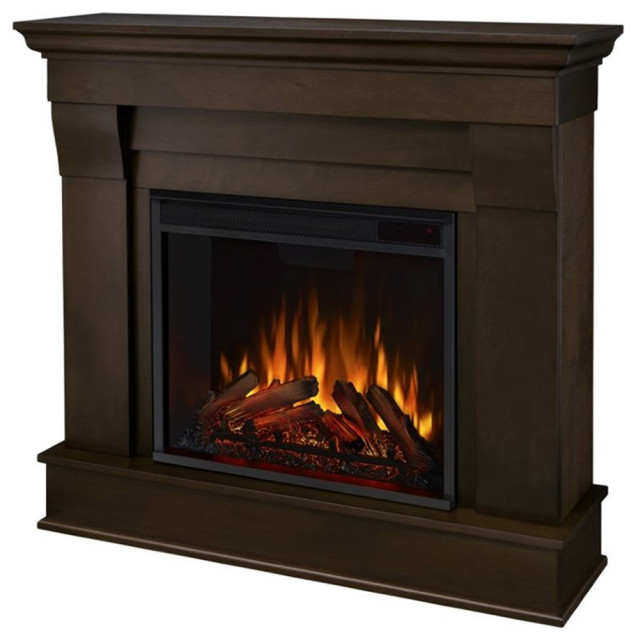 Bowery Hill Traditional Solid Wood Electric Fireplace in Dark Walnut Traditional Indoor