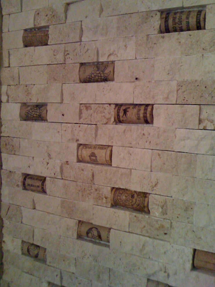 Cork and Split Face Travertine Backsplash