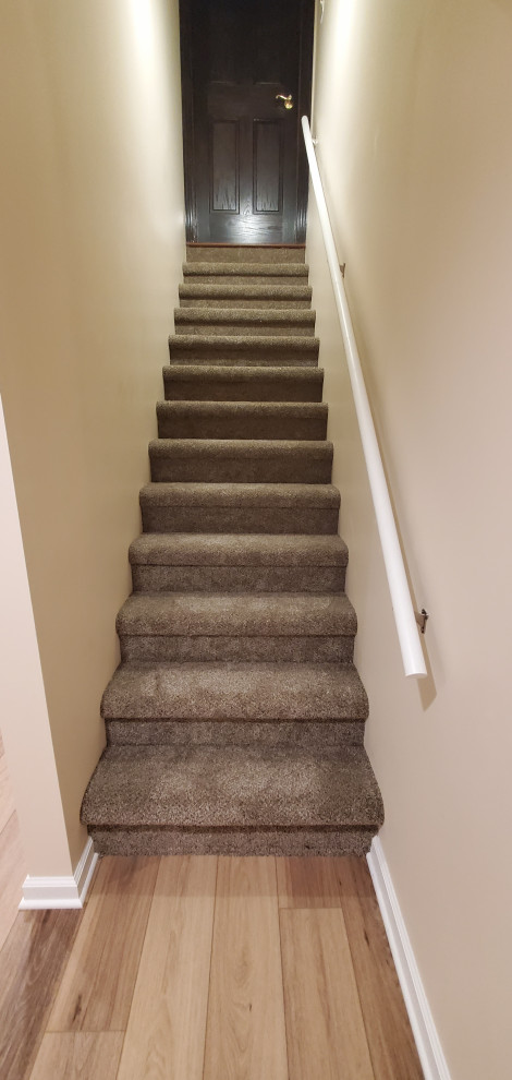 Finished basement carpeted stairs.