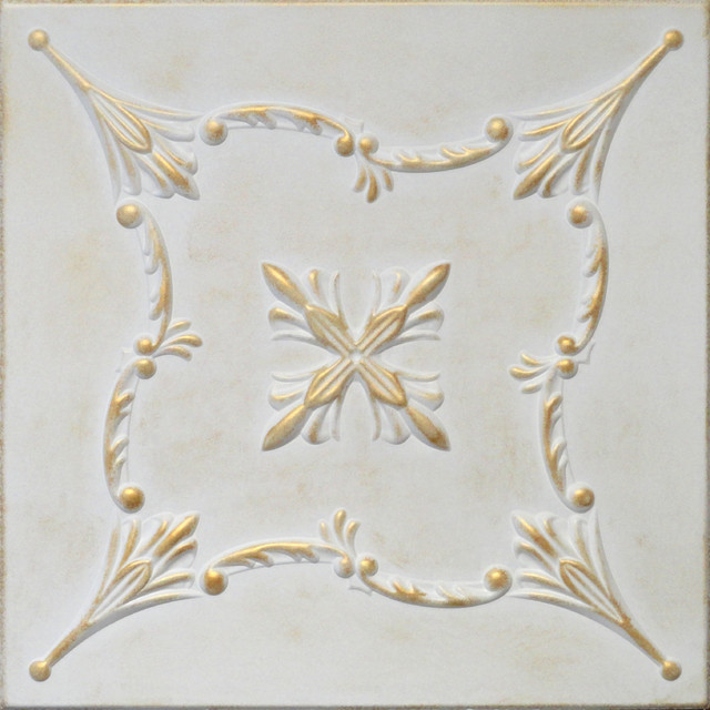 19.6"x19.6" Styrofoam Glue Up Ceiling Tiles R38 White Satin Washed Gold