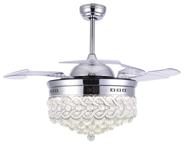 Dimmable Modern Crystal Ceiling Fan, Black Crystal Chandelier Ceiling Fan