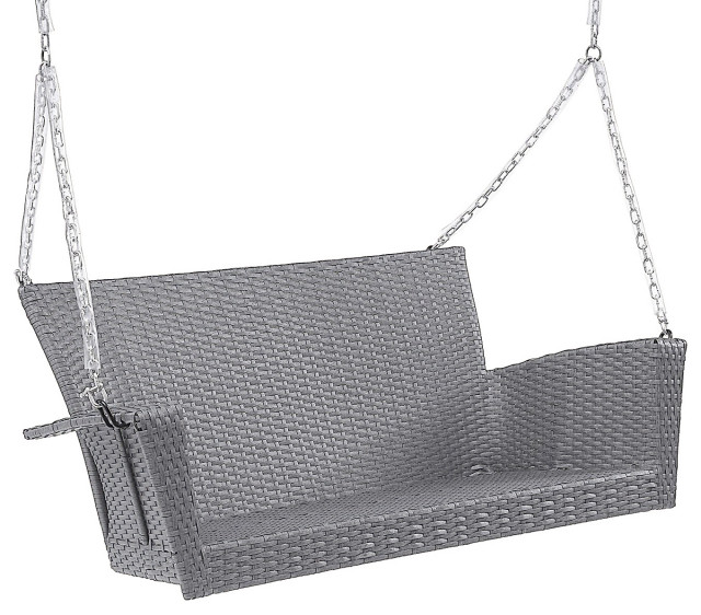 Resin Wicker/ Steel Contemporary Hanging Loveseat Swing, Weathered Gray