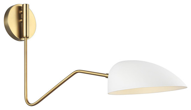 Jane 1-Light Swing Arm Sconce in Matte White / Burnished Brass