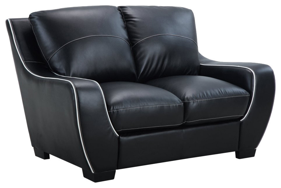 Global Furniture USA 8080-Black Bonded Leather Loveseat in Black and White