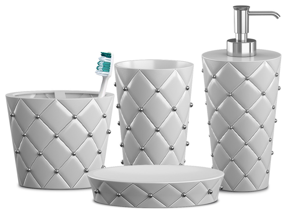 Ceramic Jewel Bath Accessory Set for Vanity Countertops 4 Piece Luxury
