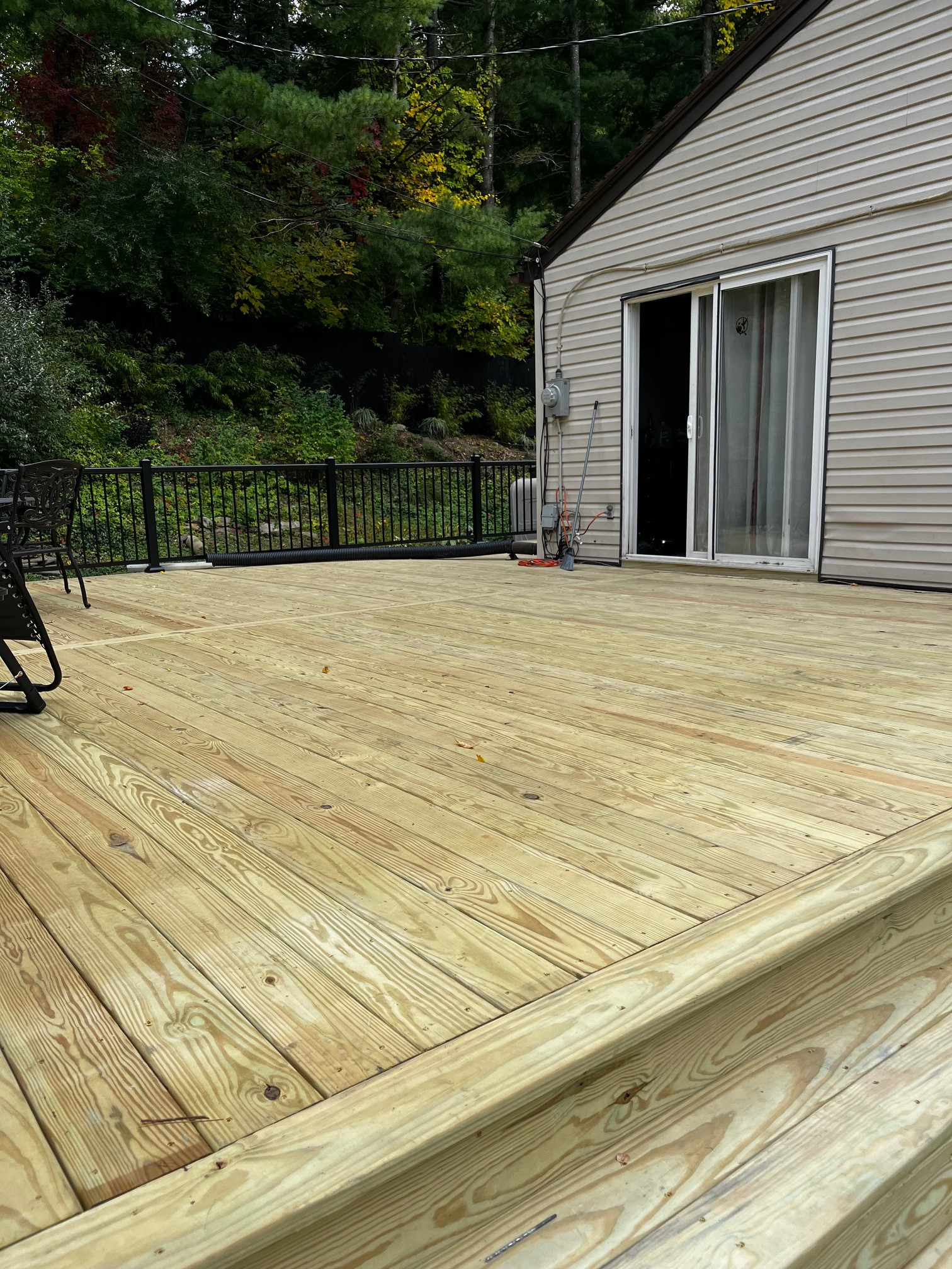 Large pressure treated wood deck