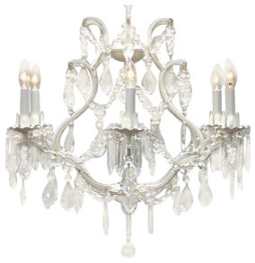 White Wrought Iron Crystal Chandelier Swag Plug-In