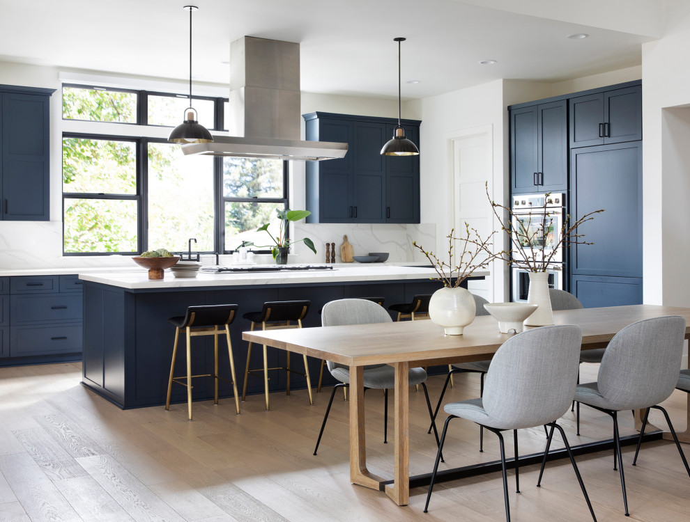 Sonoma Vacation Home - Transitional kitchen photo in San Francisco with shaker cabinets, blue cabinets, quartz countertops and white countertops