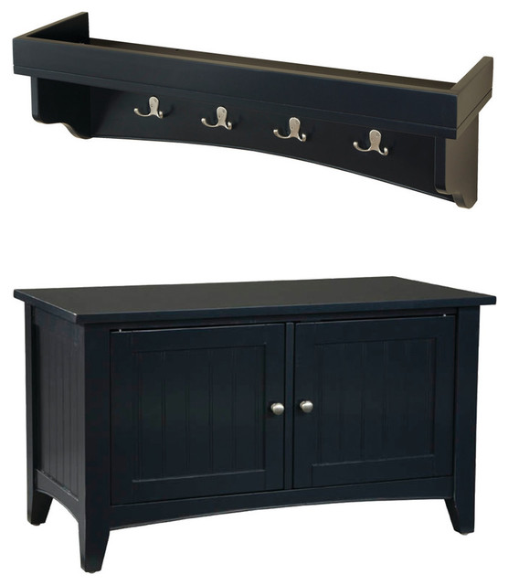 Shaker Cottage Storage Bench And Coat Hooks With Tray