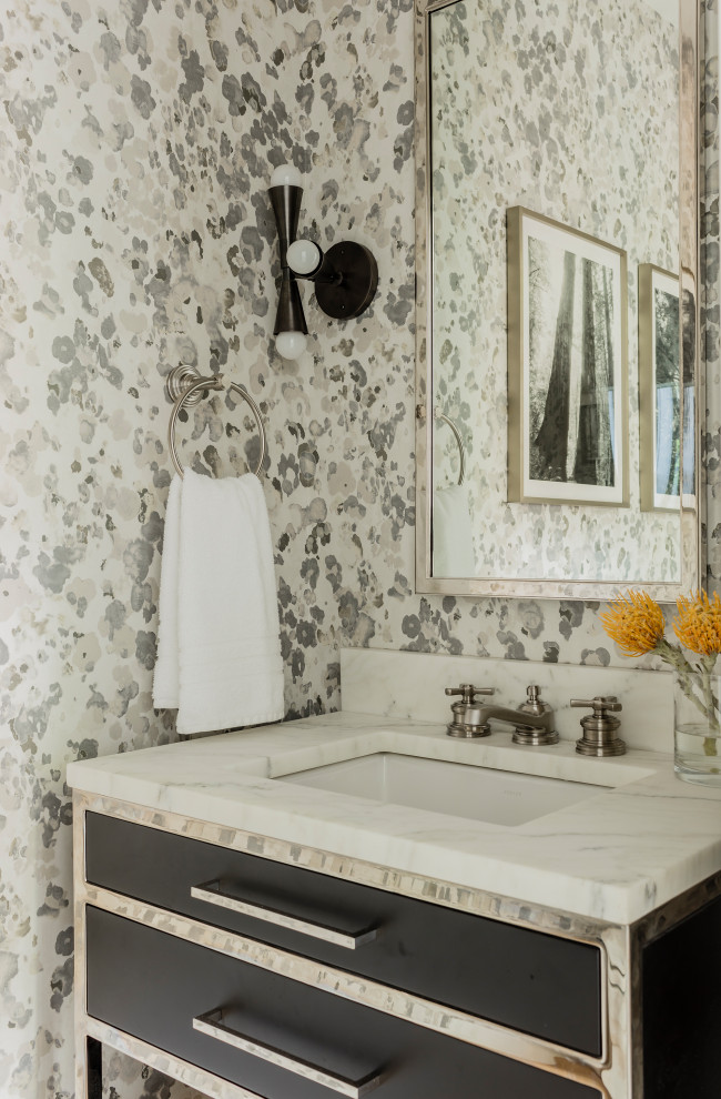 This is an example of a transitional powder room in Boston.