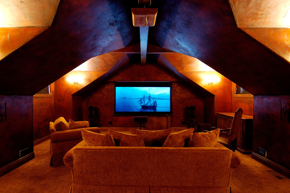 Design ideas for a country enclosed home theatre in Other.