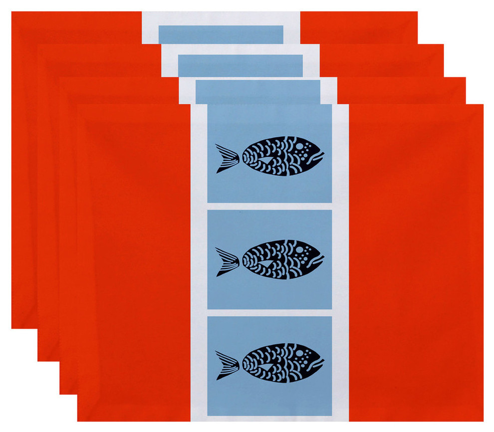 18x14-inch, Fish Chips, Animal Print Placemat, Orange (Set of 4)