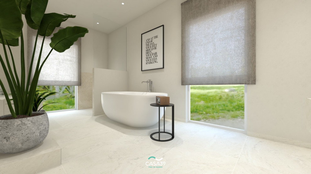 Design ideas for a contemporary bathroom in Other with porcelain floors, white floor, a double vanity and a floating vanity.