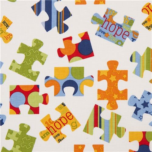 white Riley Blake jigsaw puzzle fabric from the USA