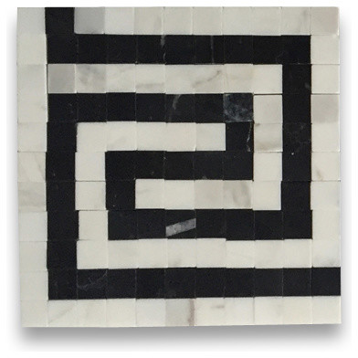 4.3x4.3 Greek Key White Marble Mosaic Border Corner Tile Polished ...