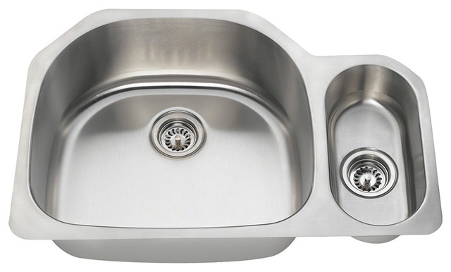 MR Direct 3221 Offset Double Bowl Stainless Steel Sink, *No Strainers*, 18 Gauge