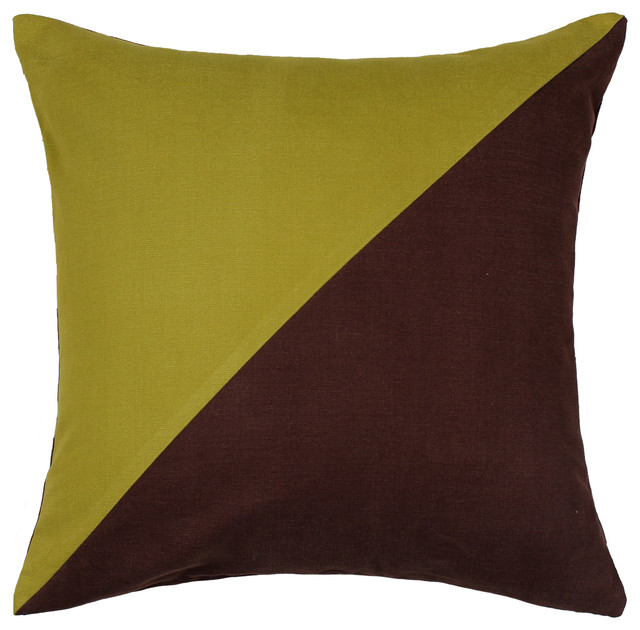 Duo Olive Green and Brown Throw Pillow Cover, 18"X18"